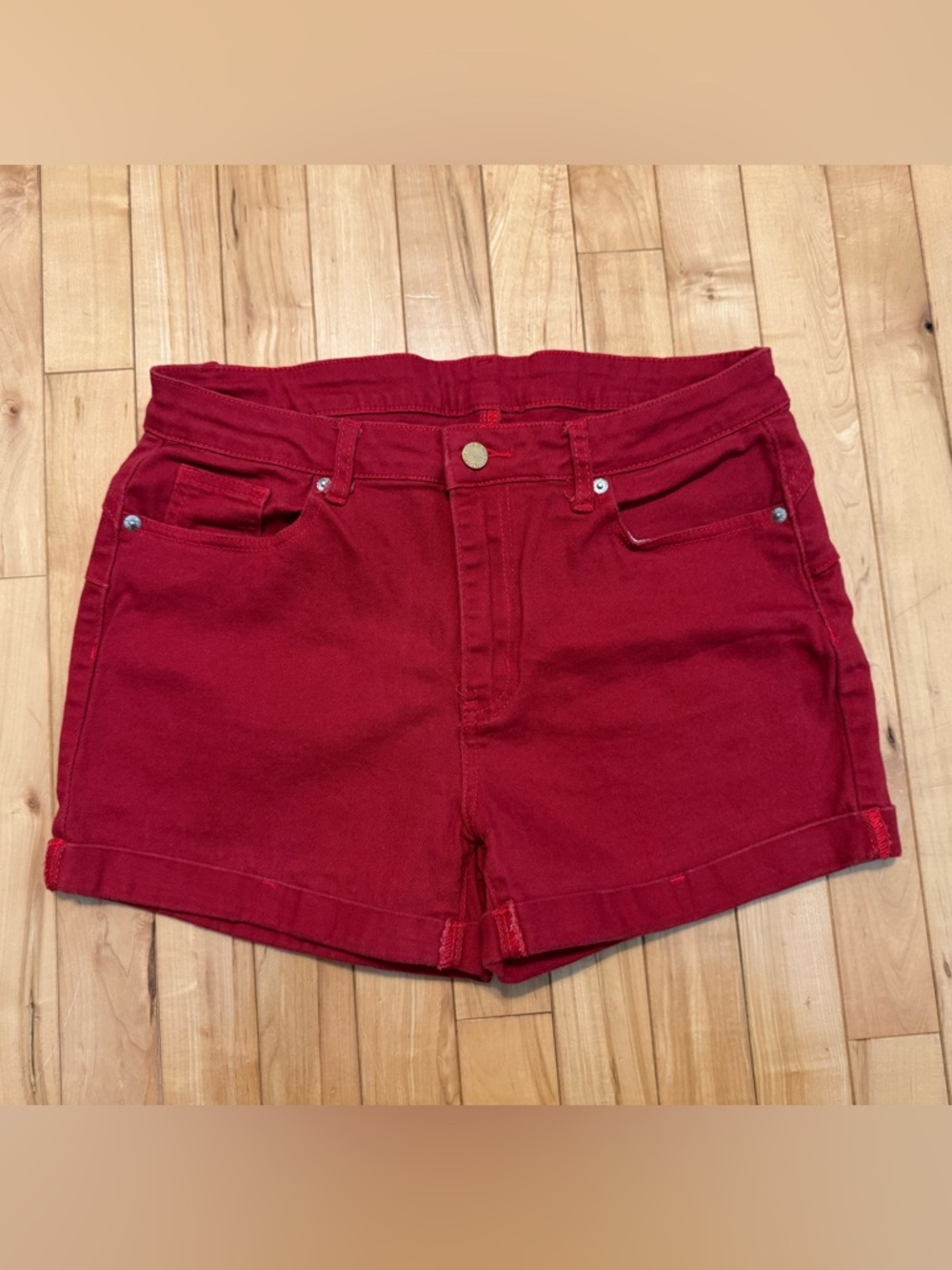 Women's High-Rise Red Denim Shorts size XL (fits like a 12)